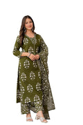 Pure Cotton Printed Straight Kurta Set with Palazzo Pants & Dupatta- Ethnic Wear, Green